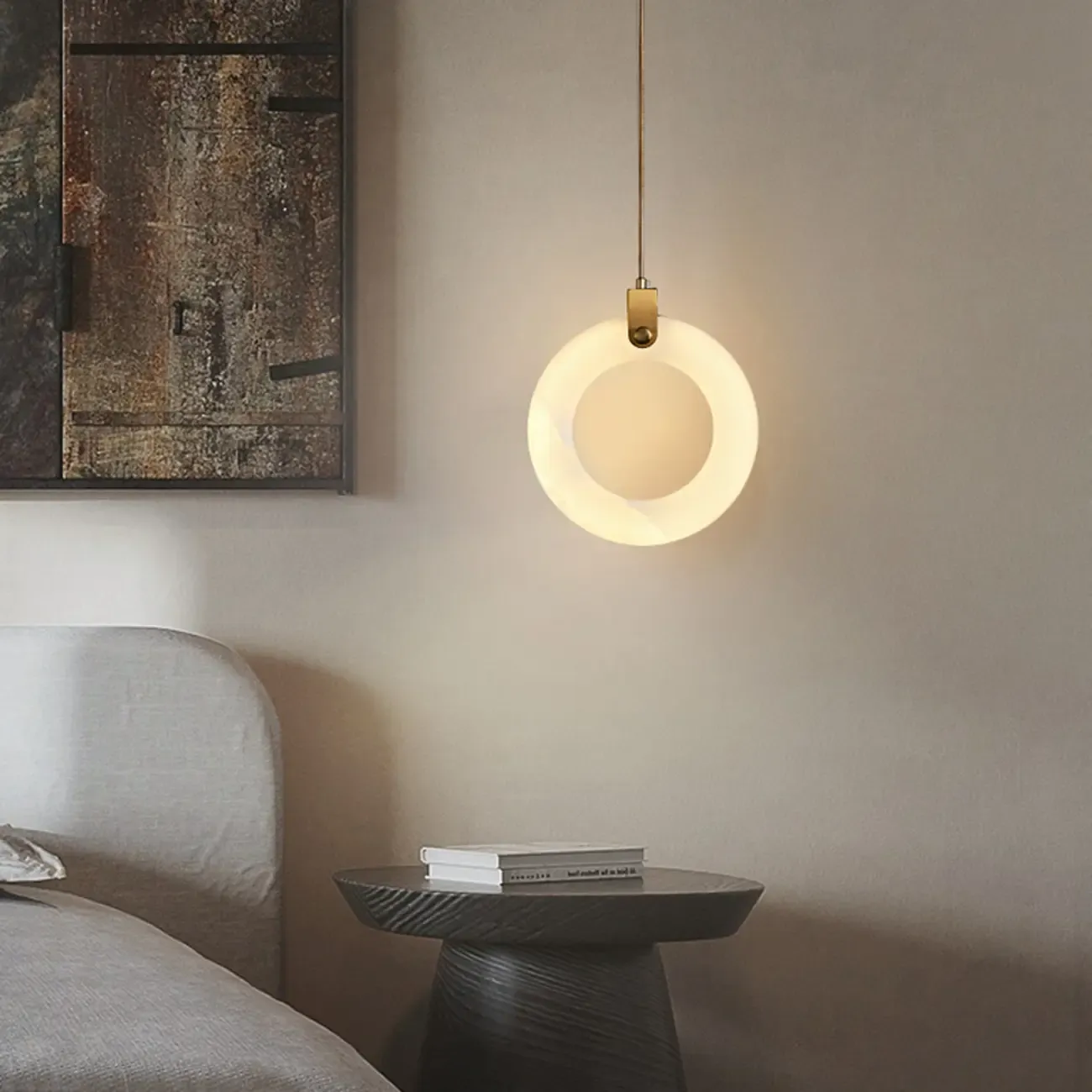 Adjustable Gold Metal Circle Hanging Pendant Light Image - 1