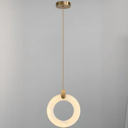 Adjustable Gold Metal Circle Hanging Pendant Light Image - 4