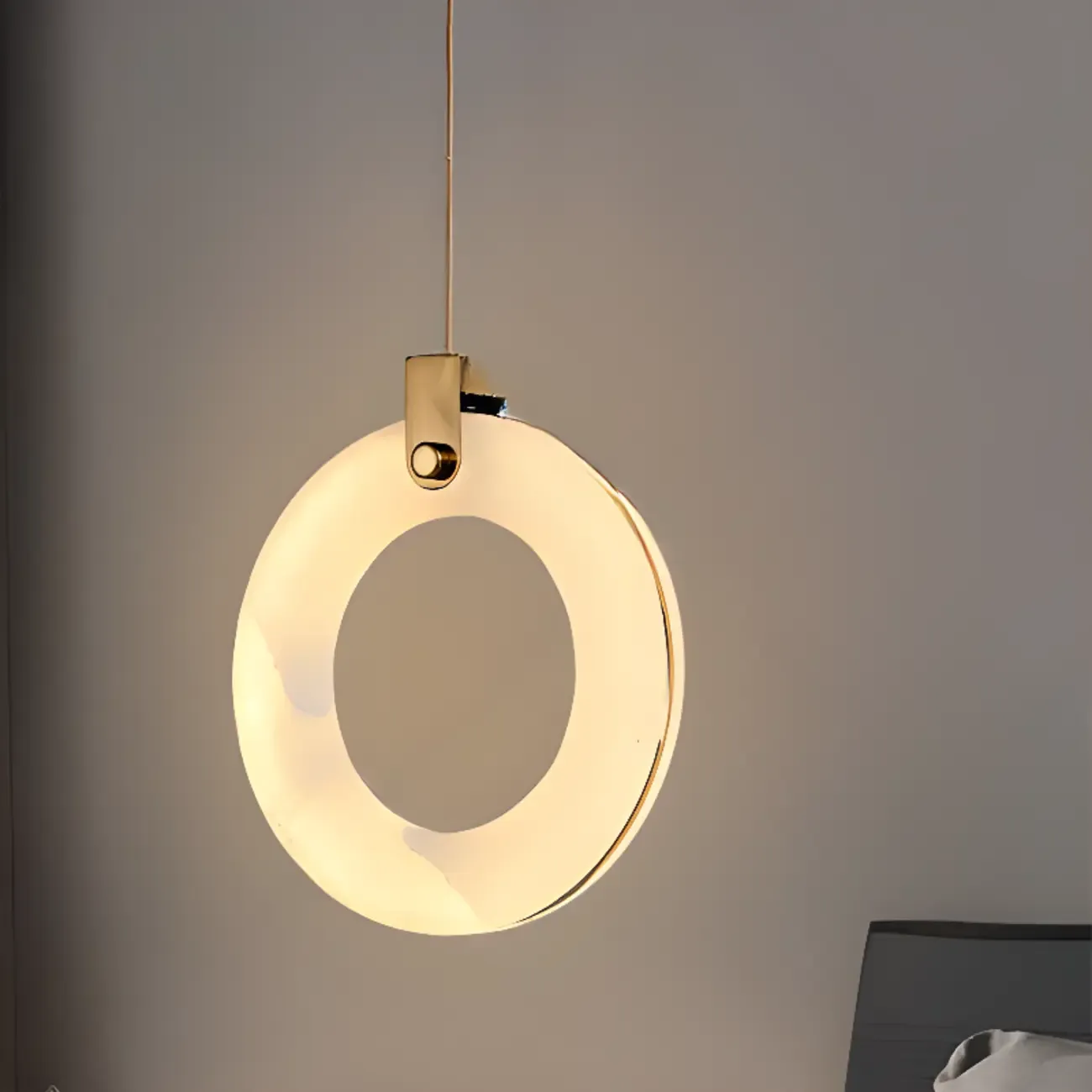 Adjustable Gold Metal Circle Hanging Pendant Light Image - 5