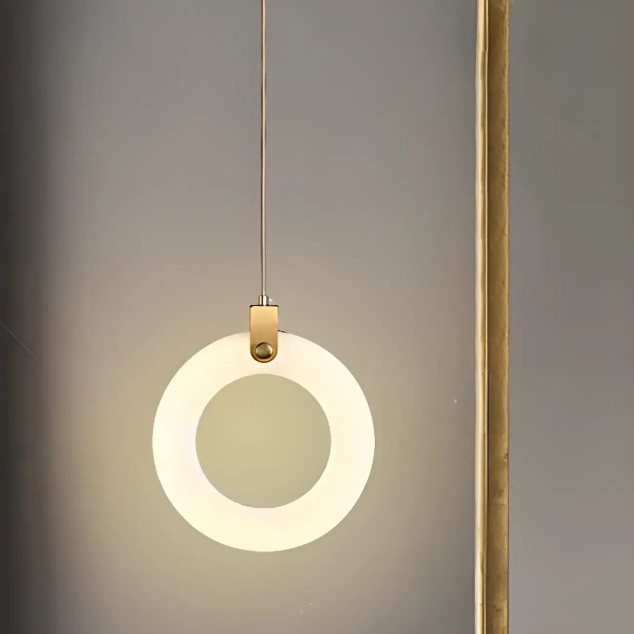 Adjustable Gold Metal Circle Hanging Pendant Light Image - 3