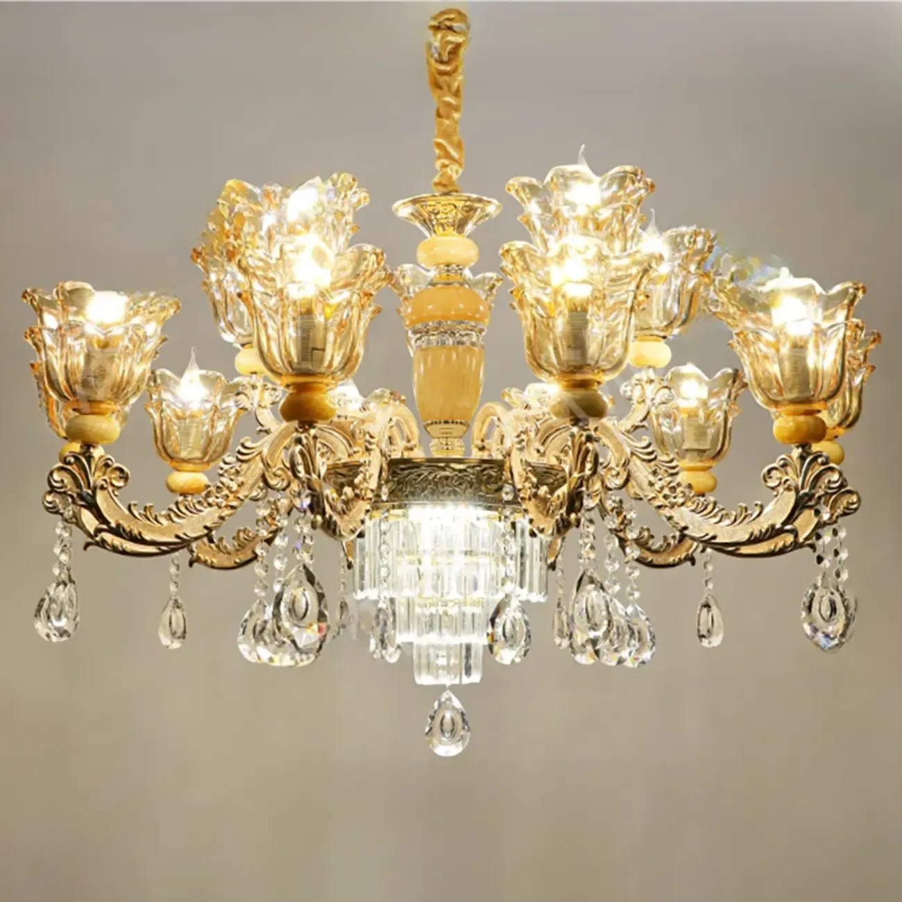 Adjustable Luxury Gold Flower Shape Clear Glass Chandelier Image - 8