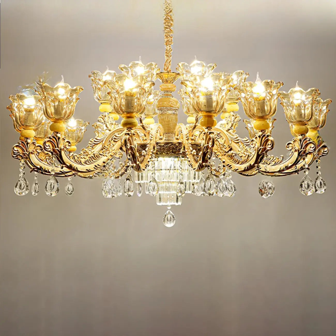 Adjustable Luxury Gold Flower Shape Clear Glass Chandelier Image - 9 | homeyfad