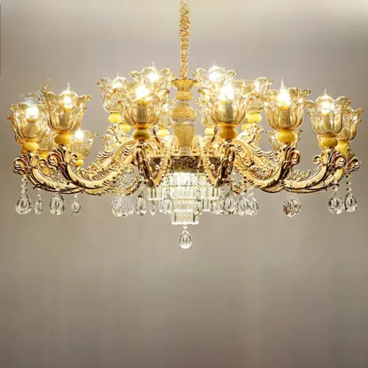 Adjustable Luxury Gold Flower Shape Clear Glass Chandelier Image - 9