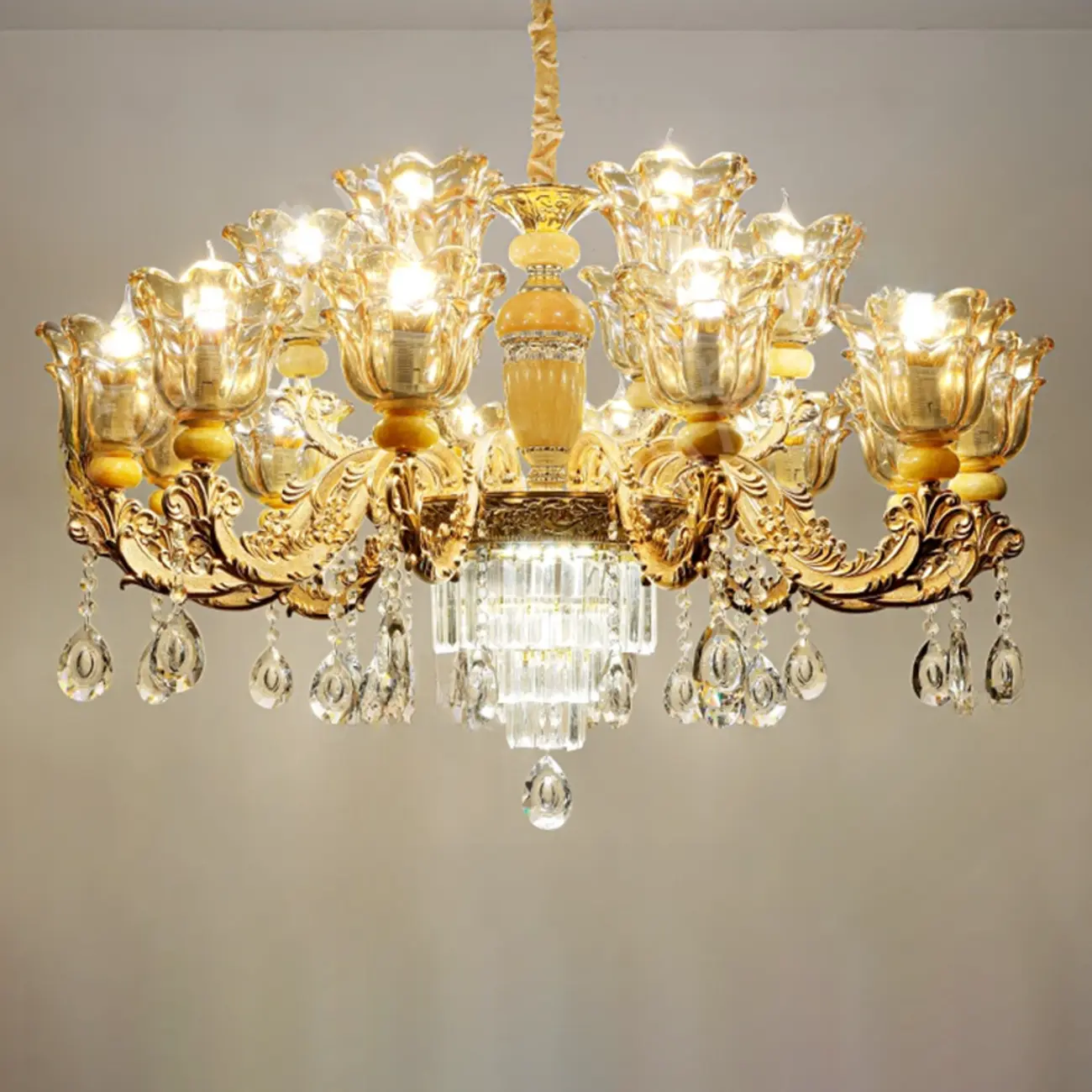 Adjustable Luxury Gold Flower Shape Clear Glass Chandelier Image - 10 | homeyfad