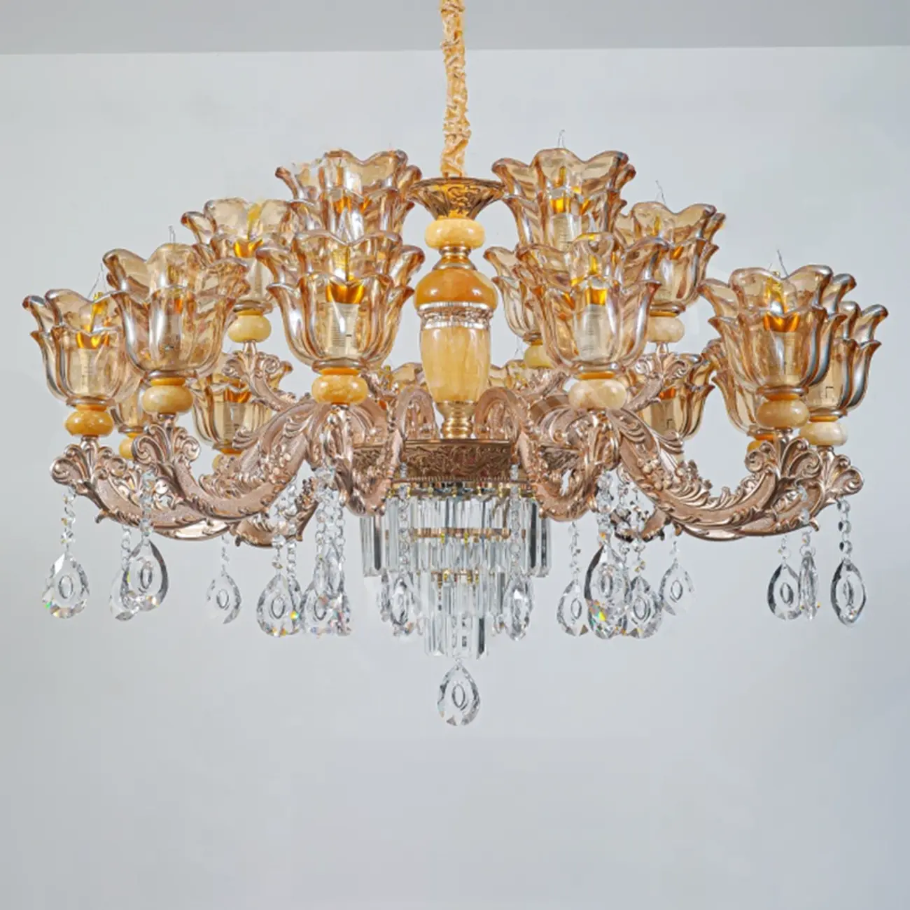 Adjustable Luxury Gold Flower Shape Clear Glass Chandelier Image - 11 | homeyfad