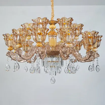 Adjustable Luxury Gold Flower Shape Clear Glass Chandelier Image - 11
