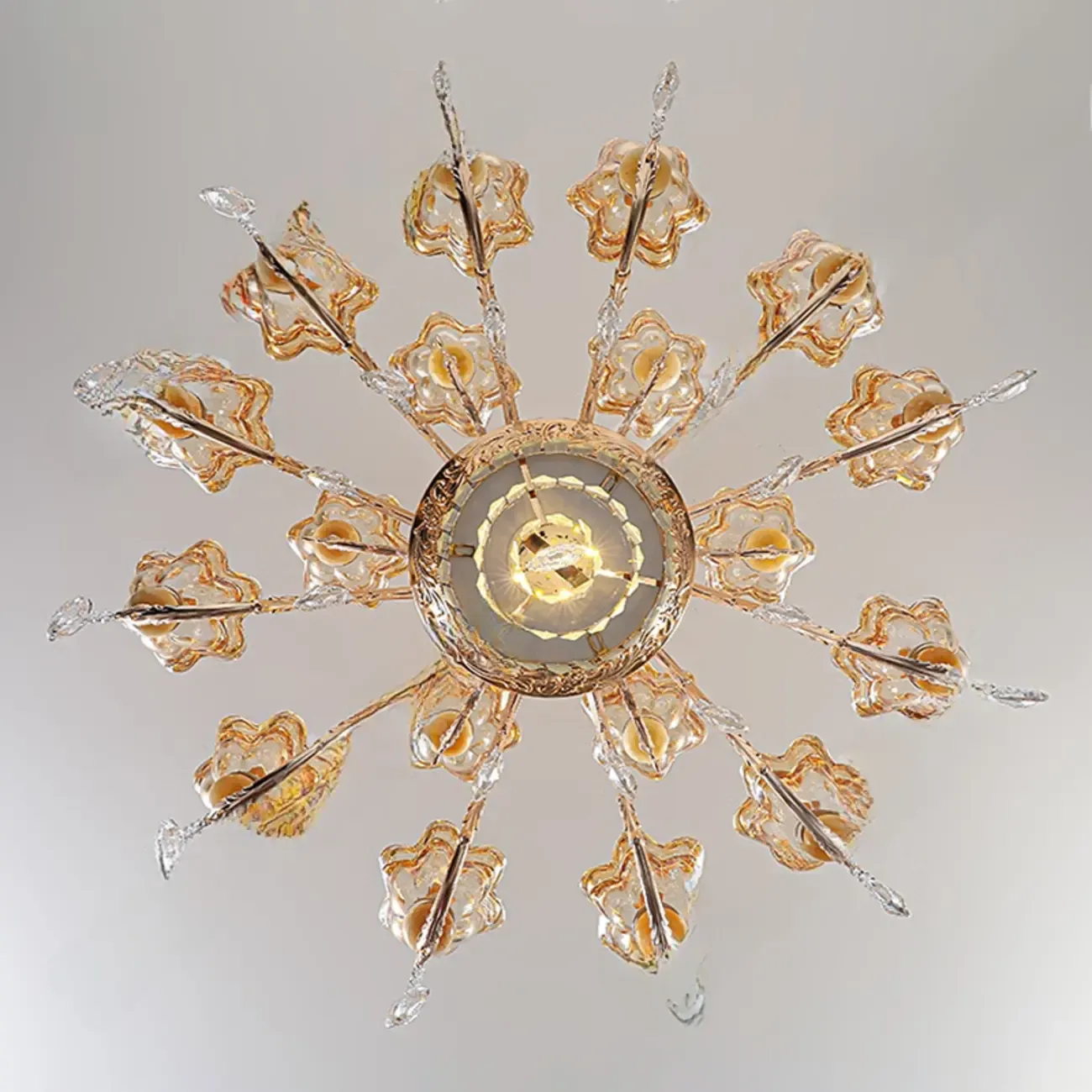 Adjustable Luxury Gold Flower Shape Clear Glass Chandelier Image - 12