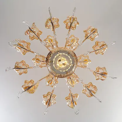 Adjustable Luxury Gold Flower Shape Clear Glass Chandelier Image - 12