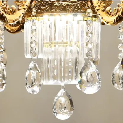 Adjustable Luxury Gold Flower Shape Clear Glass Chandelier Image - 13