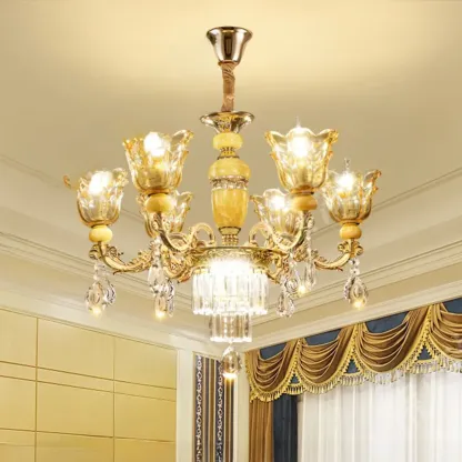 Adjustable Luxury Gold Flower Shape Clear Glass Chandelier Image - 7