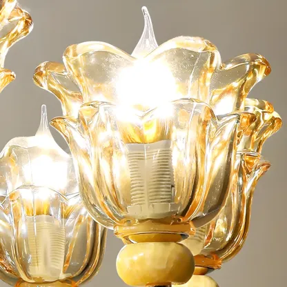 Adjustable Luxury Gold Flower Shape Clear Glass Chandelier Image - 16