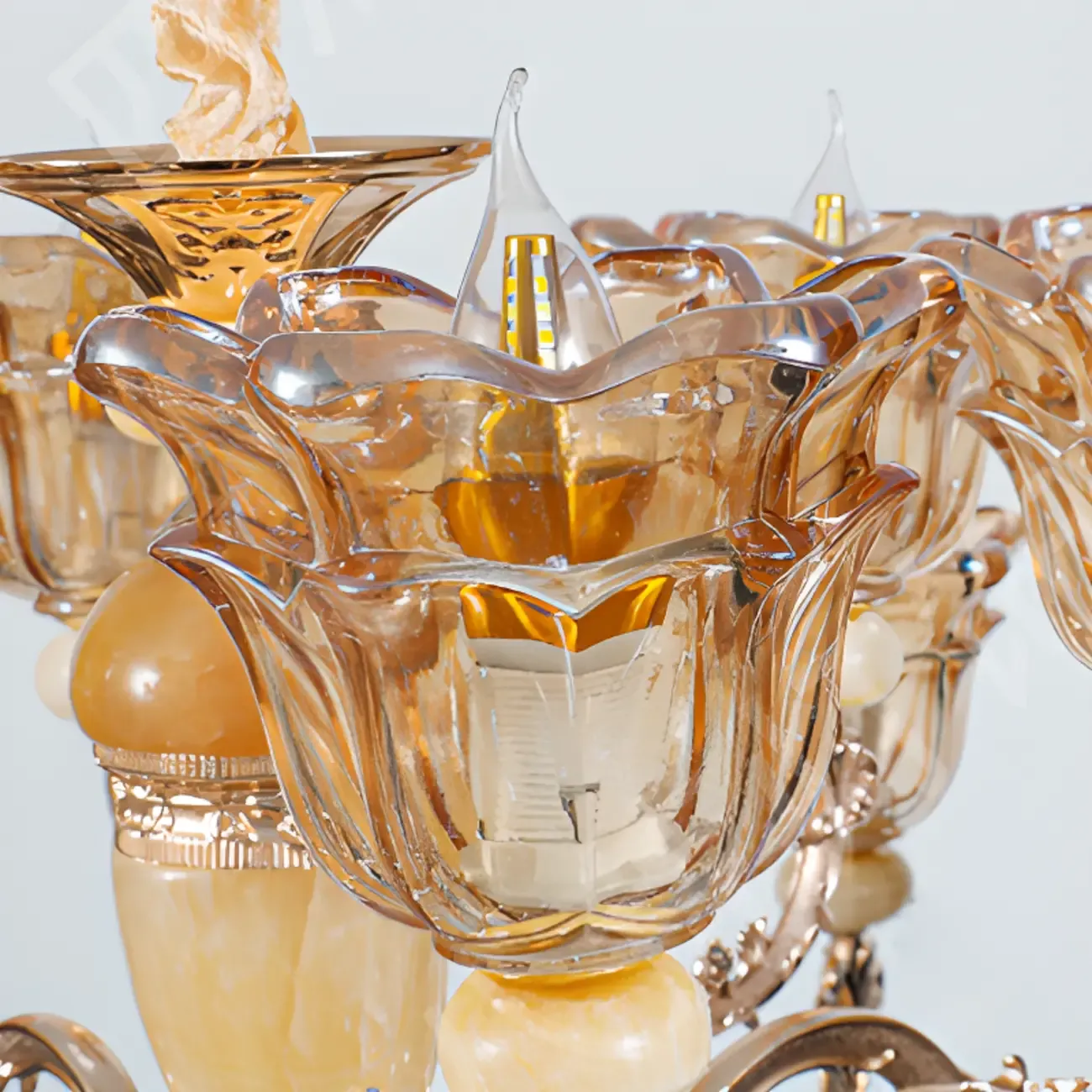 Adjustable Luxury Gold Flower Shape Clear Glass Chandelier Image - 17