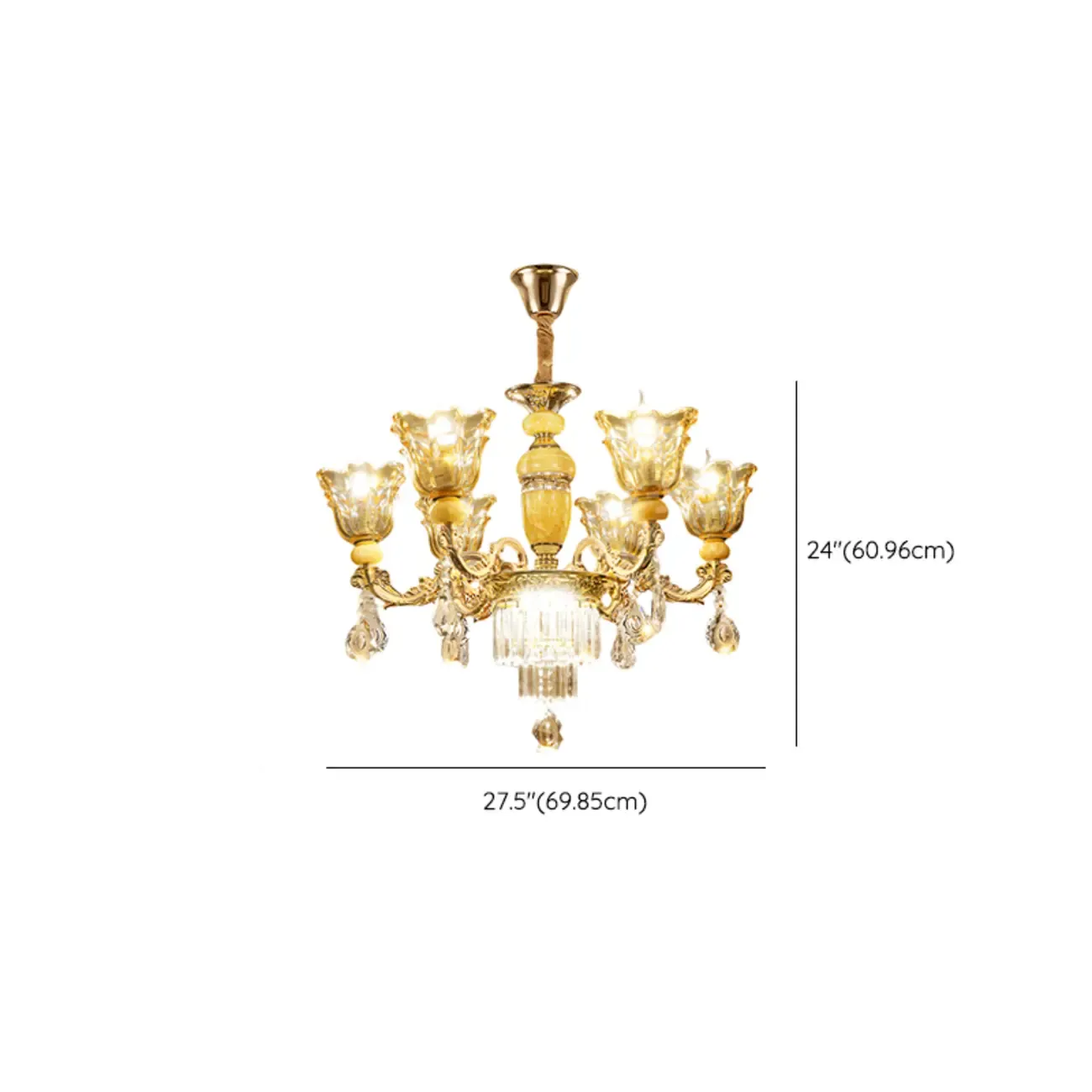 Adjustable Luxury Gold Flower Shape Clear Glass Chandelier #size