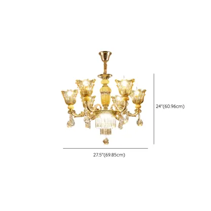 Adjustable Luxury Gold Flower Shape Clear Glass Chandelier #size