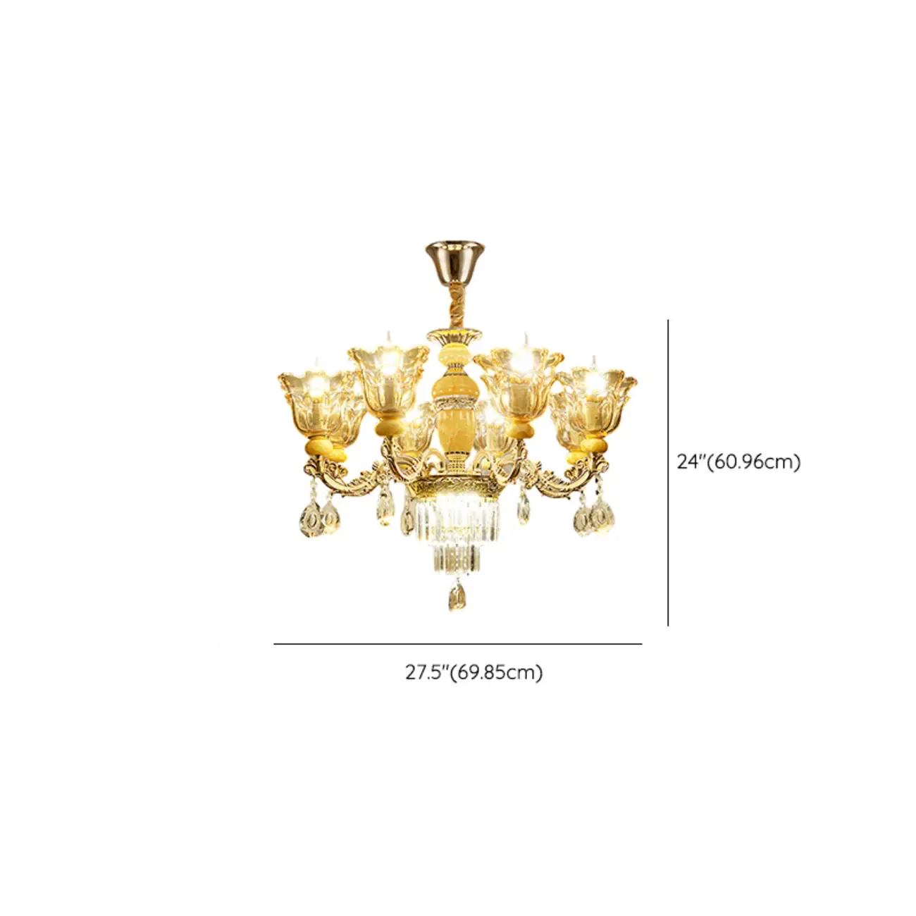 Adjustable Luxury Gold Flower Shape Clear Glass Chandelier Image - 19