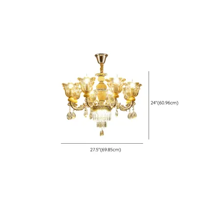 Adjustable Luxury Gold Flower Shape Clear Glass Chandelier Image - 19