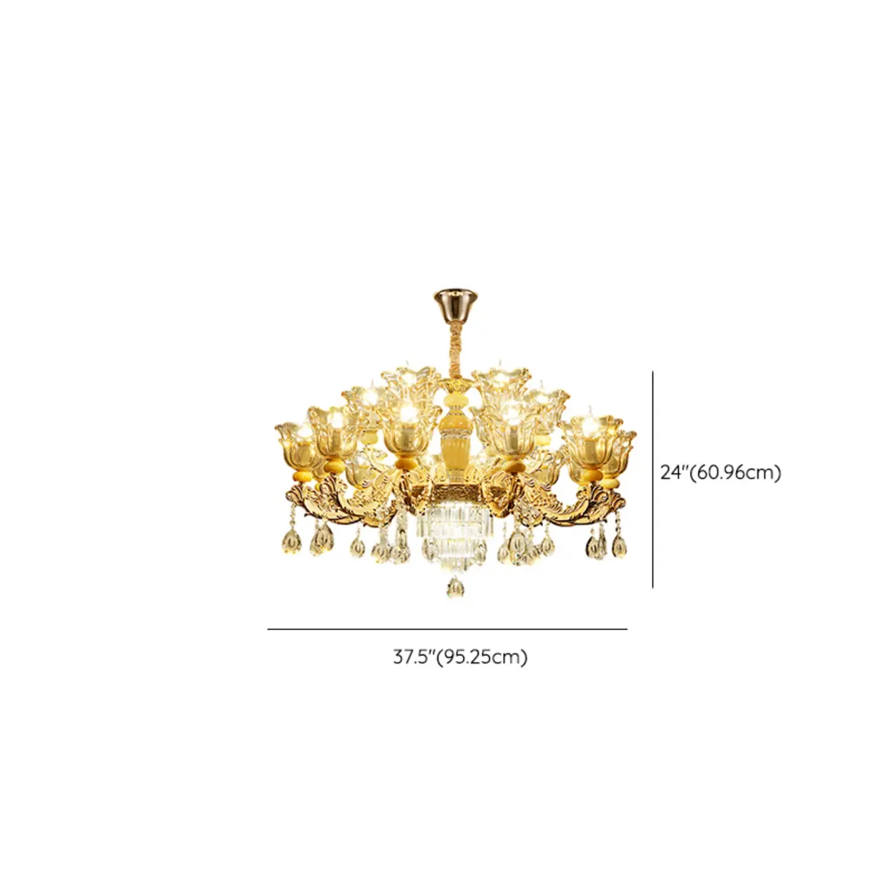 Adjustable Luxury Gold Flower Shape Clear Glass Chandelier Image - 23