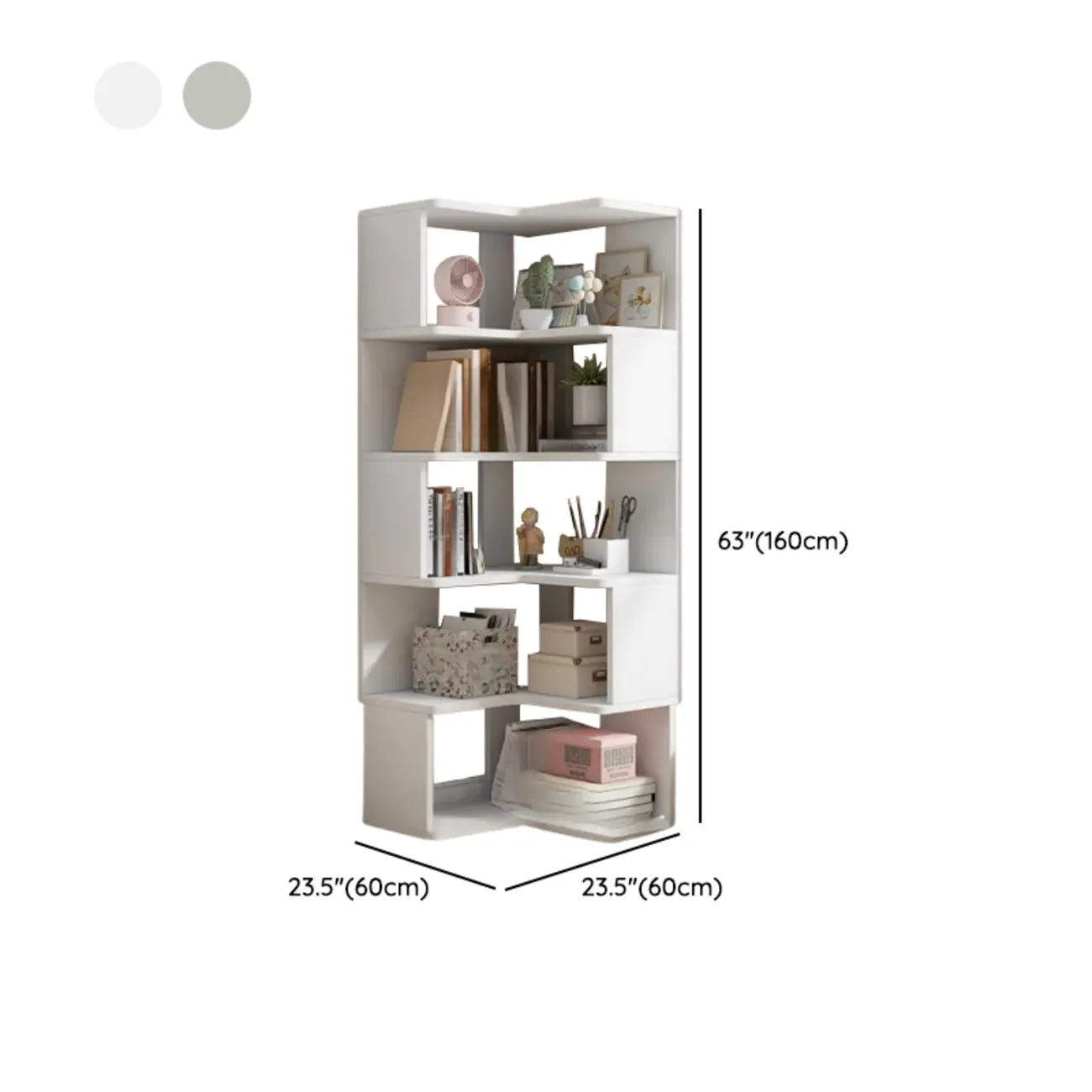 Irregular White L-shaped Wood Open Back Corner Bookcase Image - 15 | homeyfad