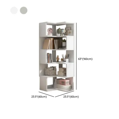 Irregular White L-shaped Wood Open Back Corner Bookcase Image - 15