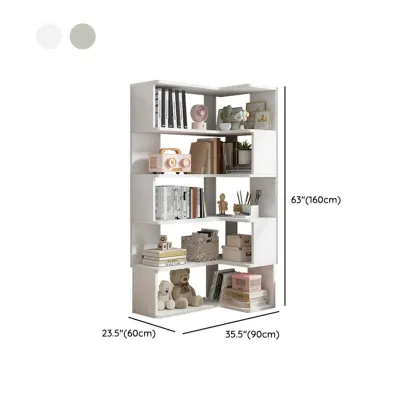 Irregular White L-shaped Wood Open Back Corner Bookcase Image - 17