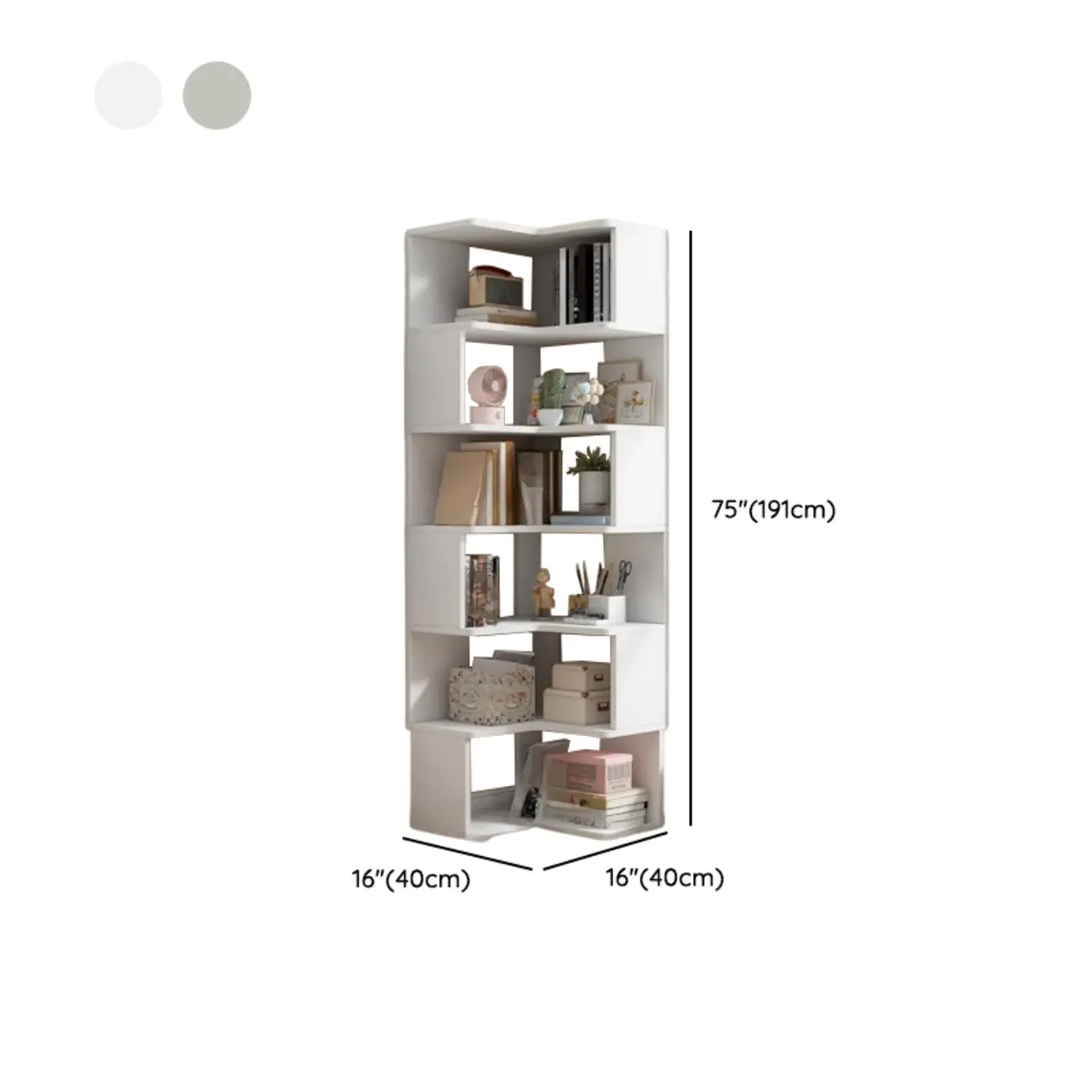 Irregular White L-shaped Wood Open Back Corner Bookcase Image - 18 | homeyfad