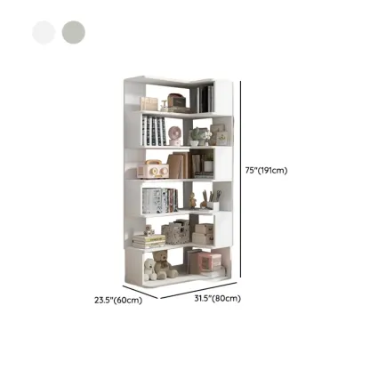 Irregular White L-shaped Wood Open Back Corner Bookcase Image - 20