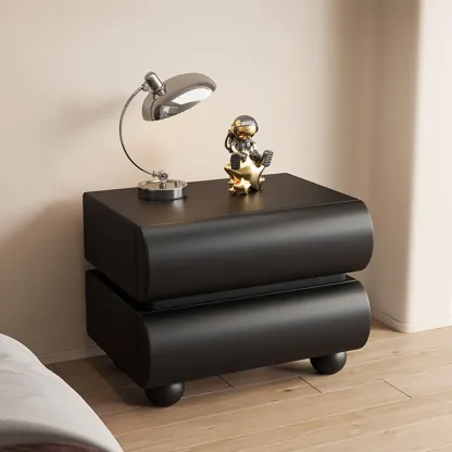 Stylish Black Unique Rounded Wooden Bedside Nightstand Image - 1