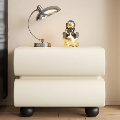 Stylish Black Unique Rounded Wooden Bedside Nightstand Image - 4