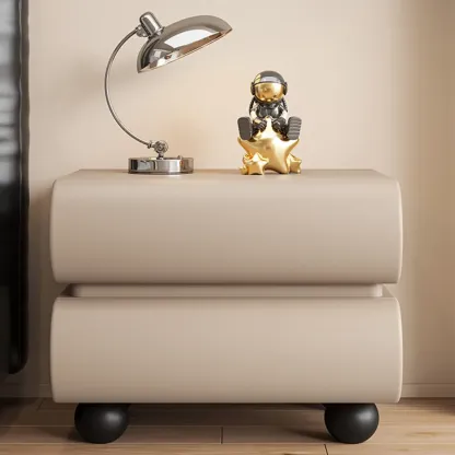 Stylish Black Unique Rounded Wooden Bedside Nightstand Image - 5