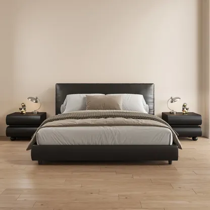 Stylish Black Unique Rounded Wooden Bedside Nightstand Image - 6