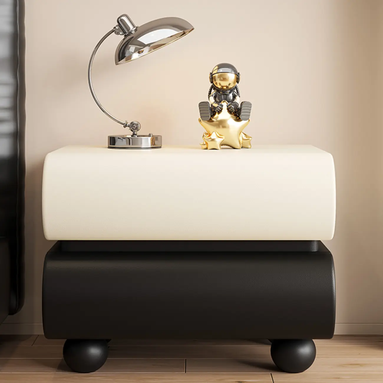 Stylish Black Unique Rounded Wooden Bedside Nightstand Image - 7 | homeyfad