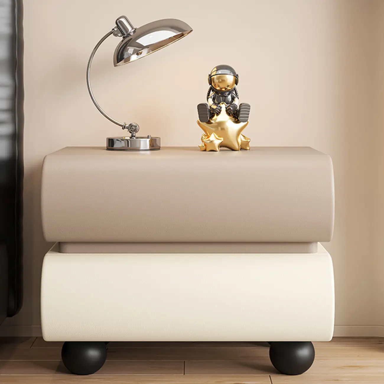 Stylish Black Unique Rounded Wooden Bedside Nightstand Image - 9 | homeyfad