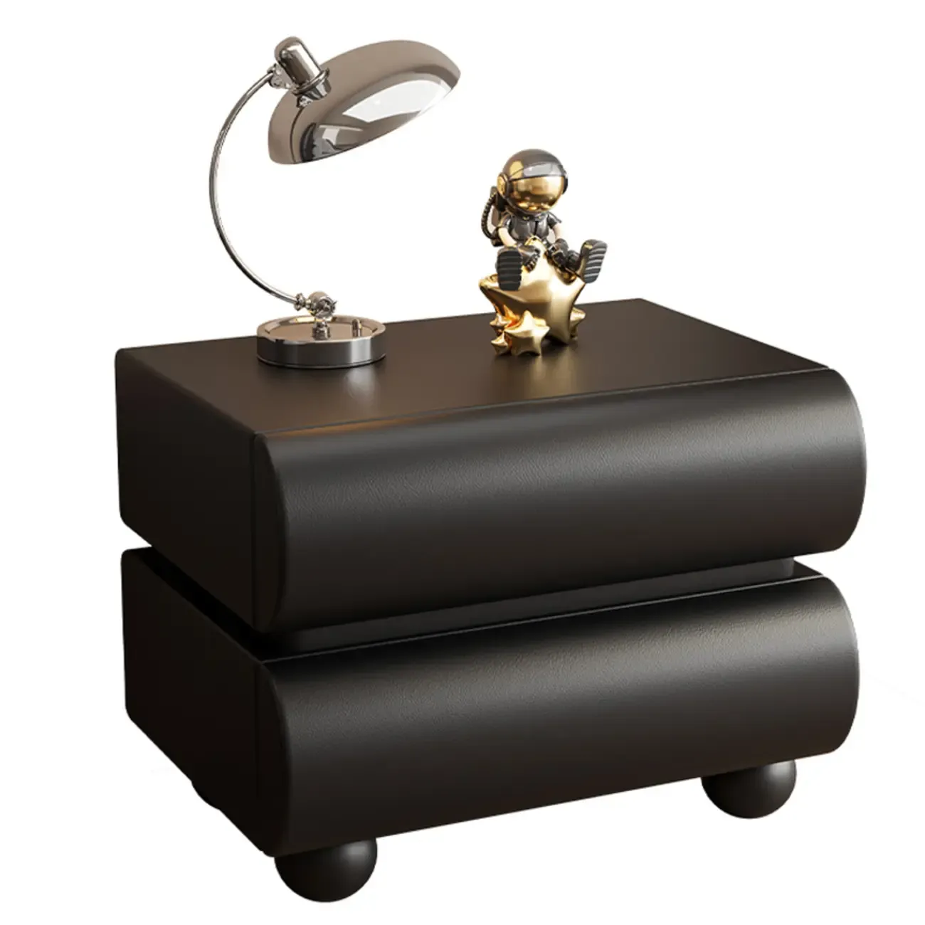 Stylish Black Unique Rounded Wooden Bedside Nightstand Image - 10