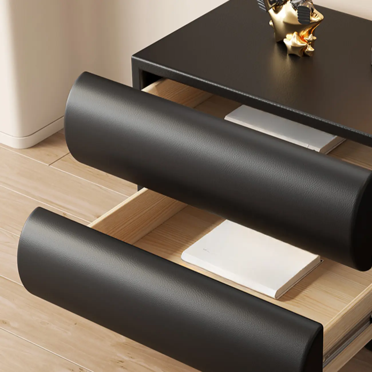 Stylish Black Unique Rounded Wooden Bedside Nightstand Image - 12 | homeyfad