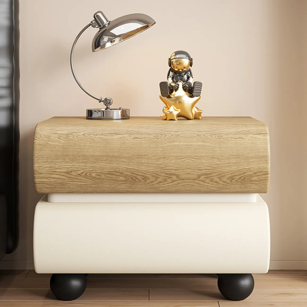 Stylish Black Unique Rounded Wooden Bedside Nightstand Image - 13 | homeyfad