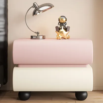 Stylish Black Unique Rounded Wooden Bedside Nightstand Image - 15