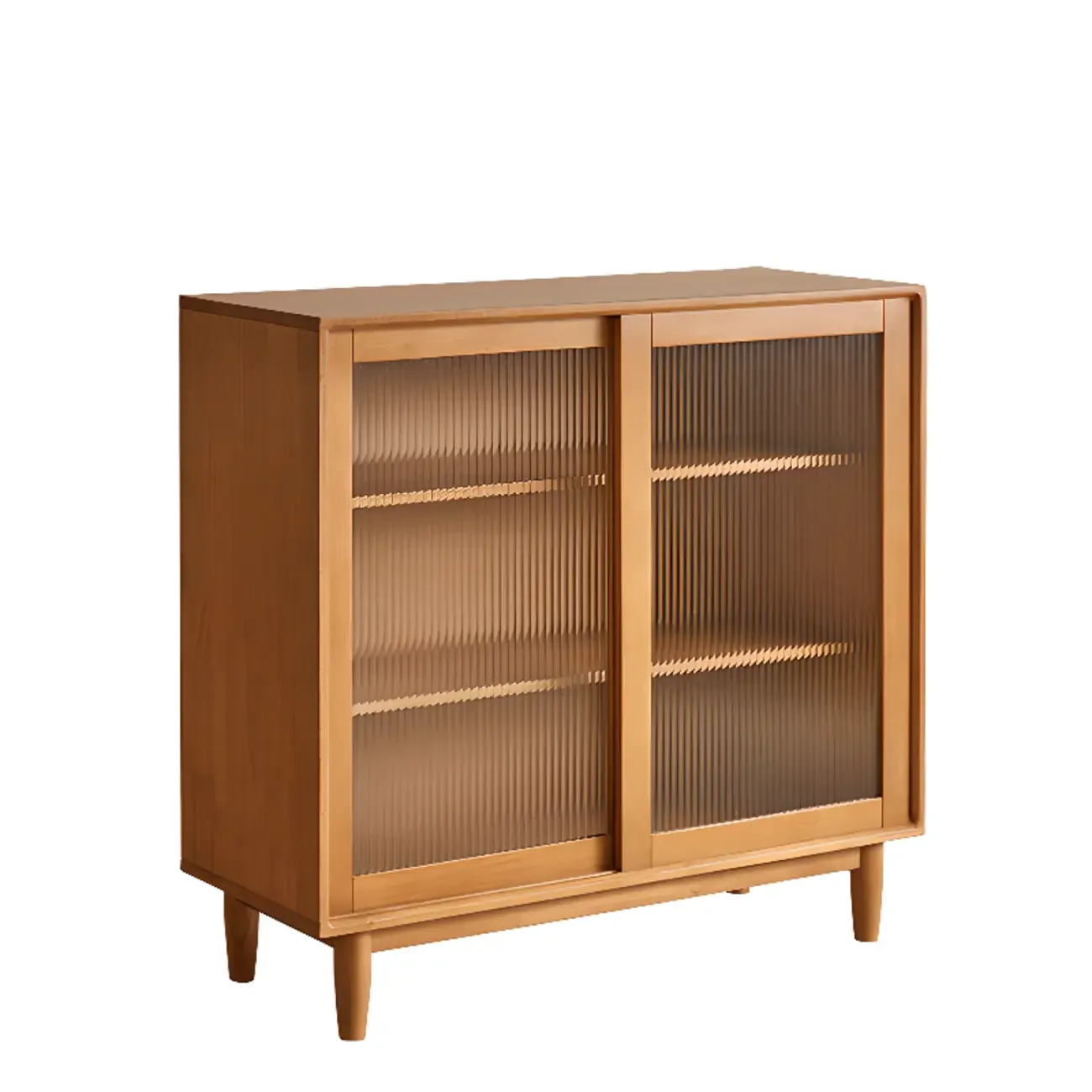 Rectangular Cherry Wood Sliding Glass Door Sideboard Cabinet Image - 10