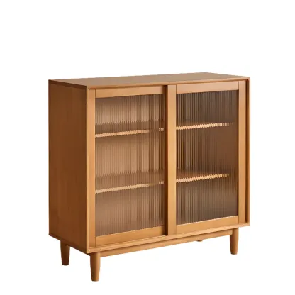 Rectangular Cherry Wood Sliding Glass Door Sideboard Cabinet Image - 10
