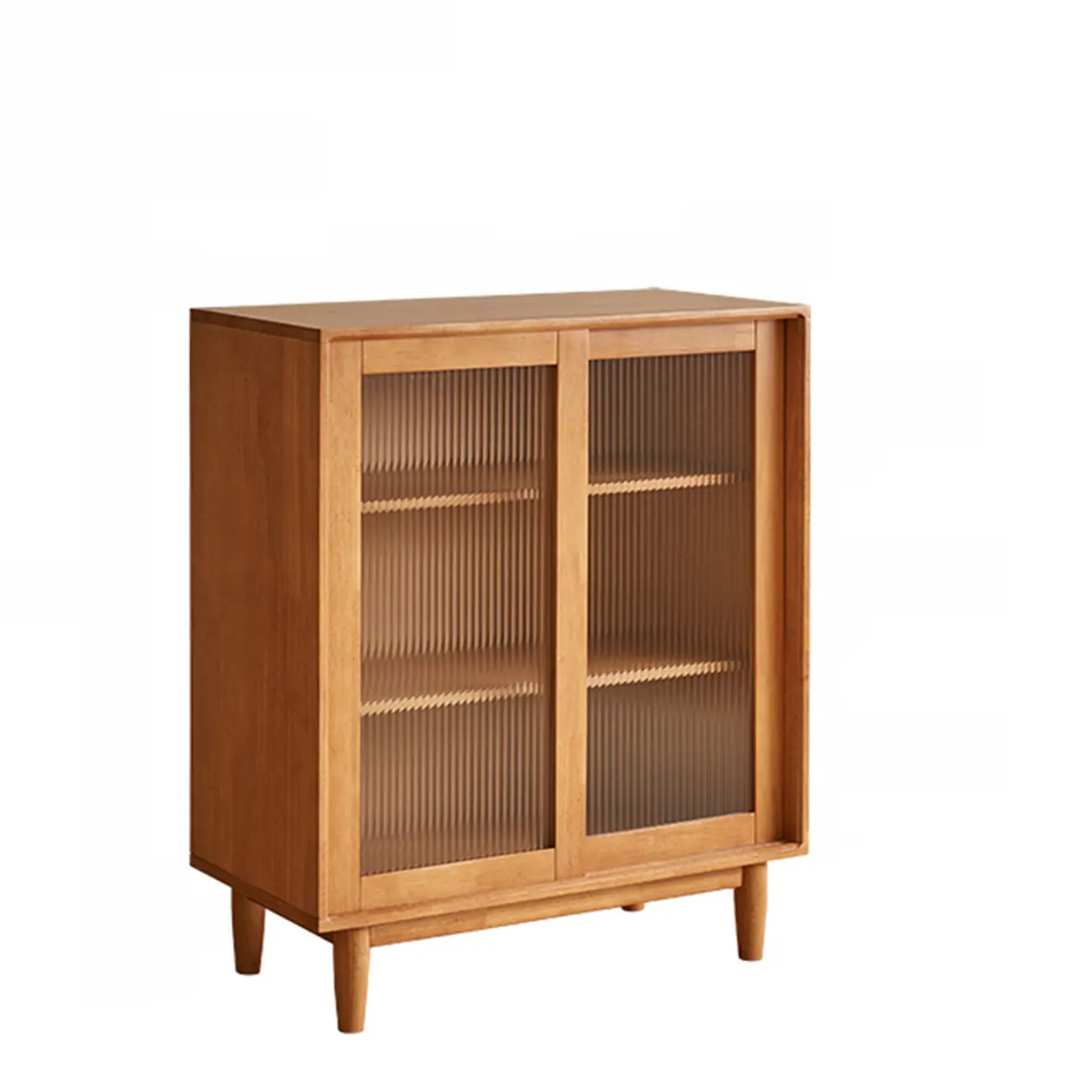 Rectangular Cherry Wood Sliding Glass Door Sideboard Cabinet Image - 8 | homeyfad