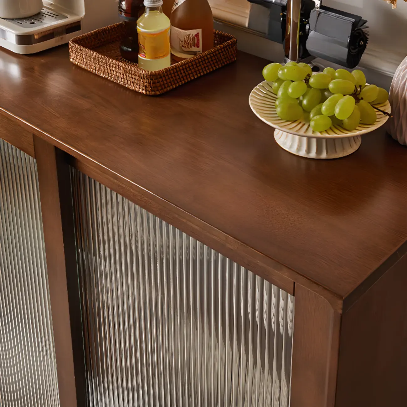 Rectangular Cherry Wood Sliding Glass Door Sideboard Cabinet Image - 13