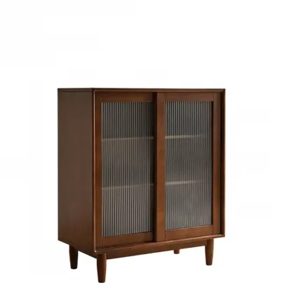 Rectangular Cherry Wood Sliding Glass Door Sideboard Cabinet Image - 5
