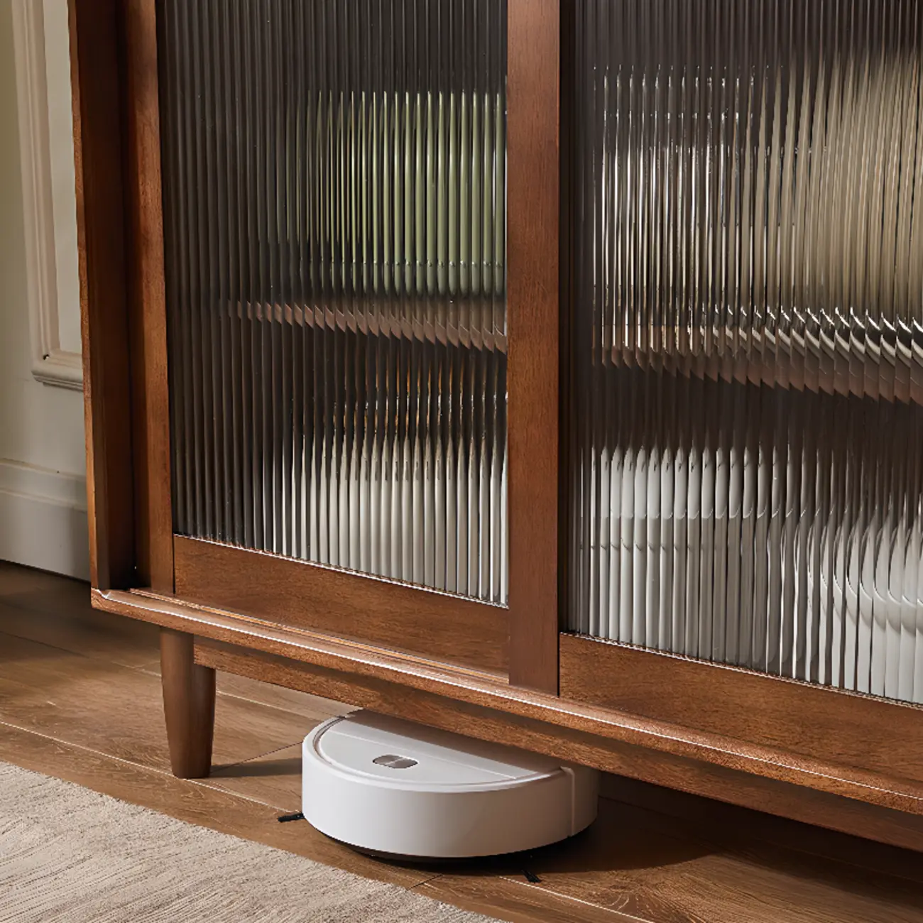 Rectangular Cherry Wood Sliding Glass Door Sideboard Cabinet Image - 12 | homeyfad