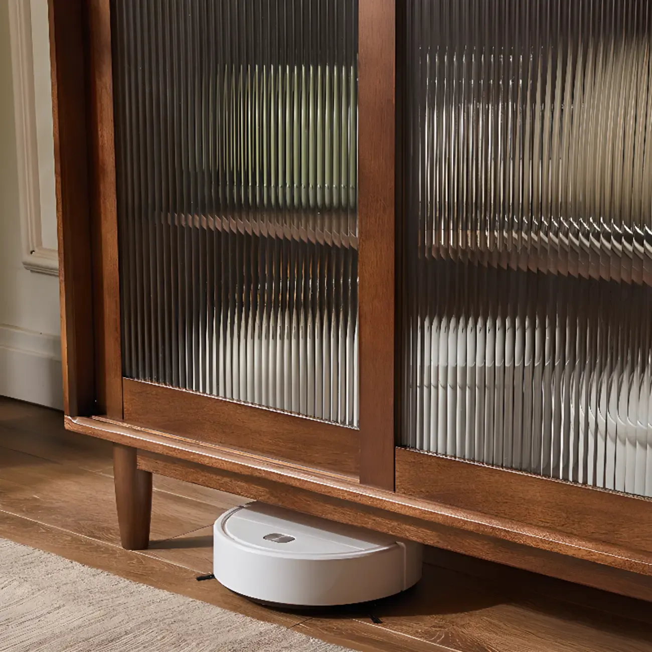 Rectangular Cherry Wood Sliding Glass Door Sideboard Cabinet Image - 12