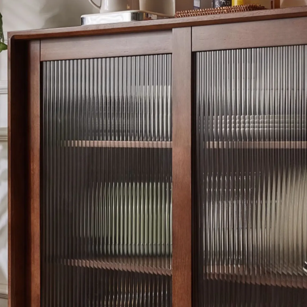 Rectangular Cherry Wood Sliding Glass Door Sideboard Cabinet Image - 14 | homeyfad