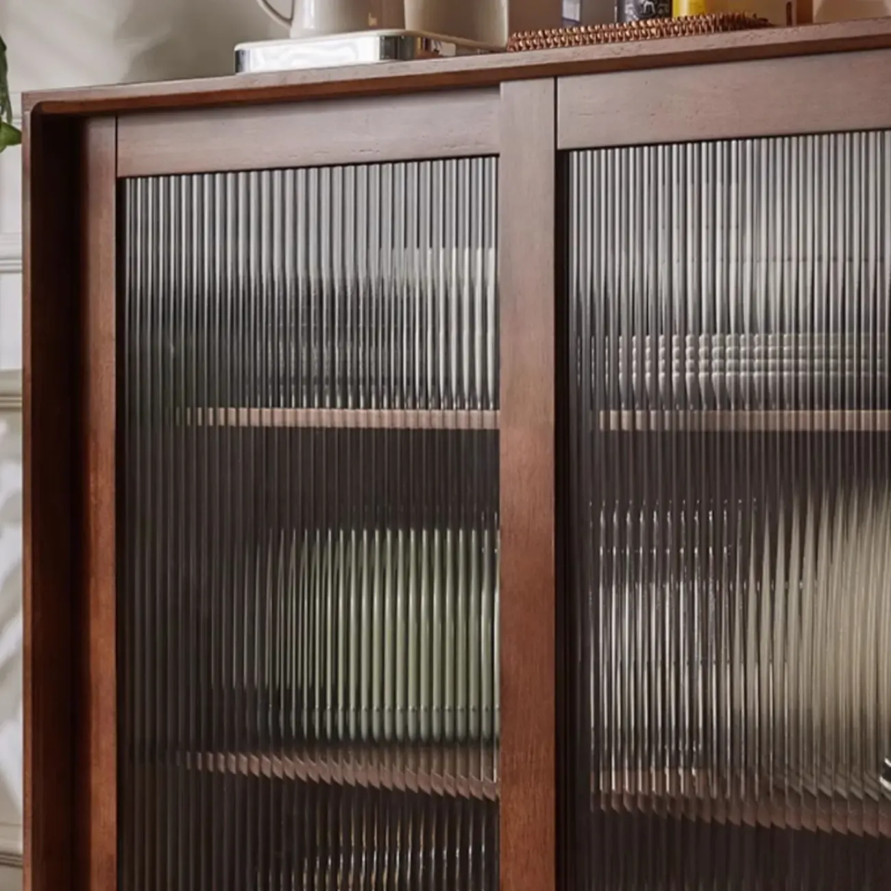 Rectangular Cherry Wood Sliding Glass Door Sideboard Cabinet Image - 14