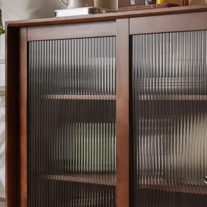 Rectangular Cherry Wood Sliding Glass Door Sideboard Cabinet Image - 14