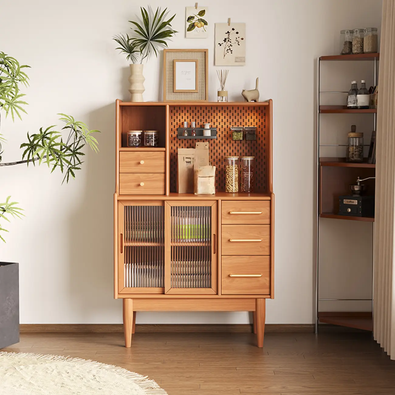 Nordic Adjustable Shelf 5 Drawers Wooden Sideboard Cabinet Image - 1 | homeyfad
