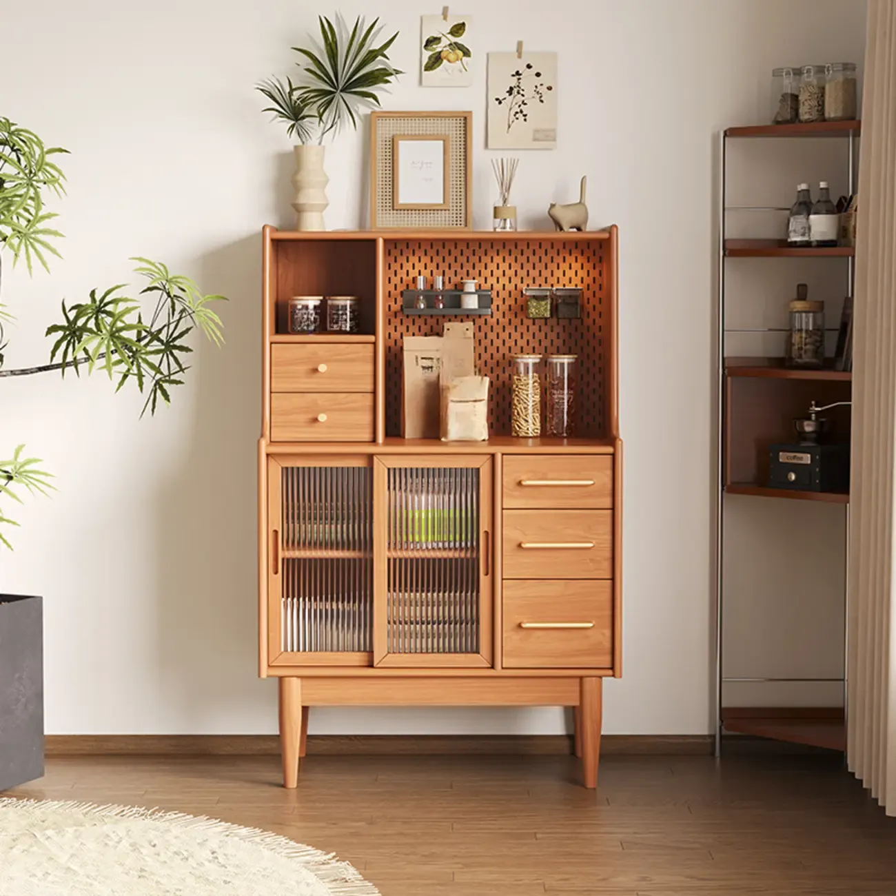 Nordic Adjustable Shelf 5 Drawers Wooden Sideboard Cabinet Image - 1