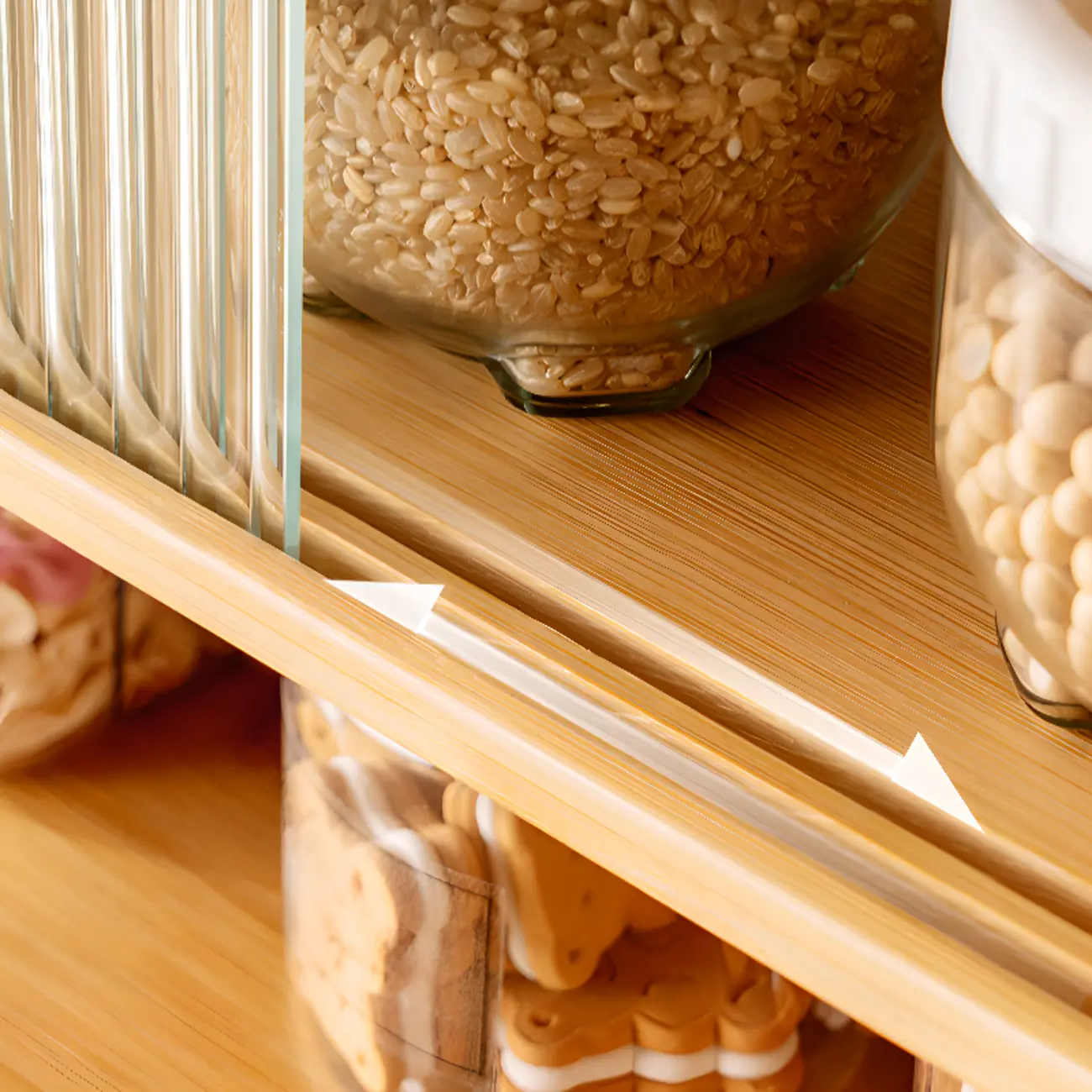 Stylish Tabletop Glass Bamboo Sideboard Cabinet with Open Shelf Image - 5 | homeyfad