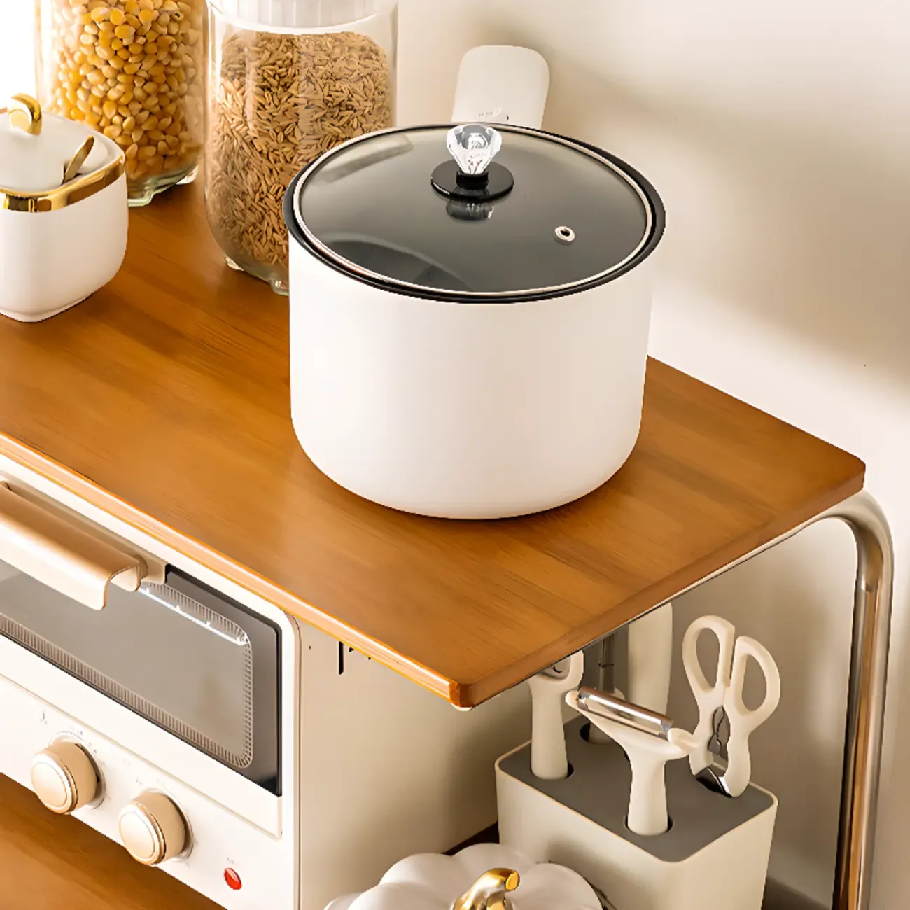 Stylish Tabletop Glass Bamboo Sideboard Cabinet with Open Shelf Image - 7